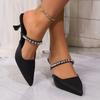 2025 Black Rhinestones Heeled Mules Pump for Women Elegant Sparkly Sandals Summer Slippers Women's Sexy High Heels Slingbacks