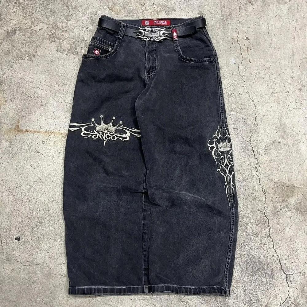 Джинсы ZYLLO Baggy Y2K Одежда Мужская Женская Харадзюку Хип-хоп Вышитые Винтажные Синие Джинсы Мешковатые Низкая Посадка Широкие Штанины