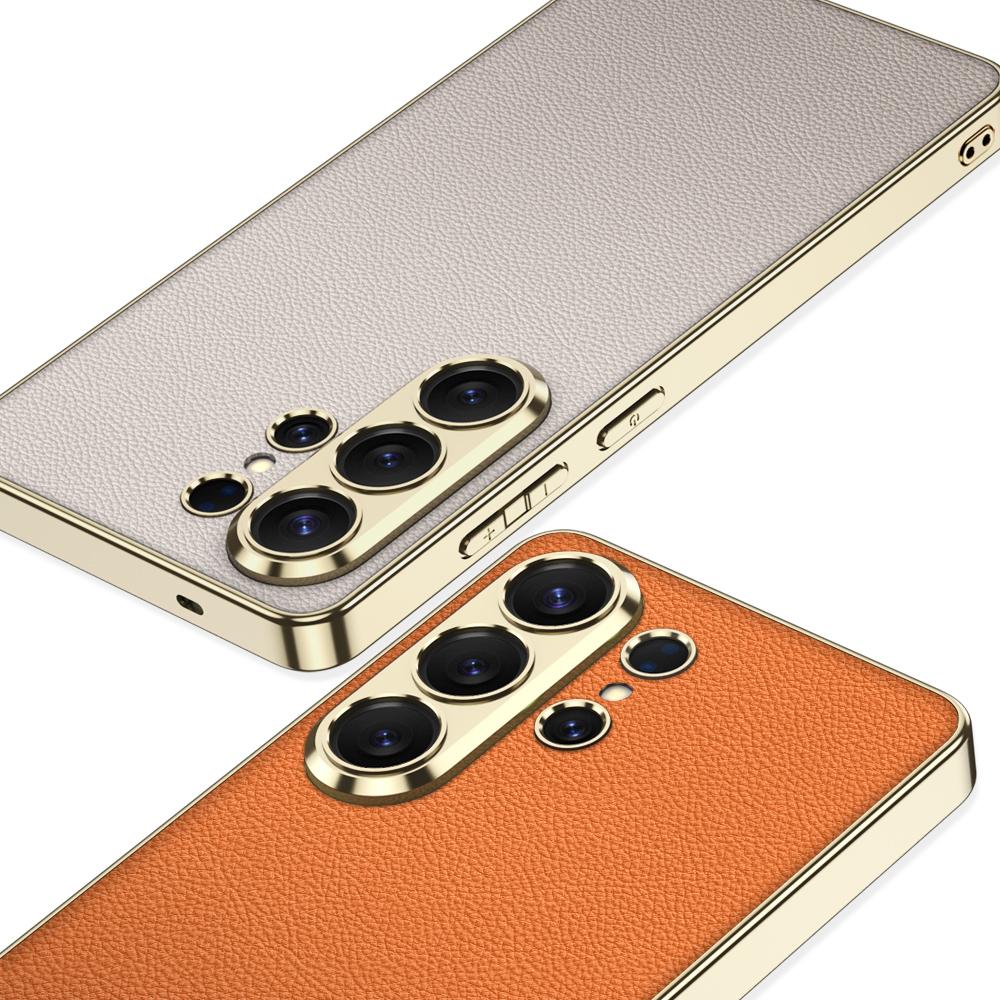 Чехол GKK для Samsung Galaxy S26 Ultra, Электроокрашенный, с покрытием из кожи, ТПУ-рама, Задняя крышка из ПК