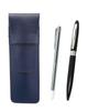 Blue Grained Leather Pen Case with Metal Pointer and Lasting Piece Metal Rotating Ballpoint Pen Black Set, SASL-701S-TK23-B