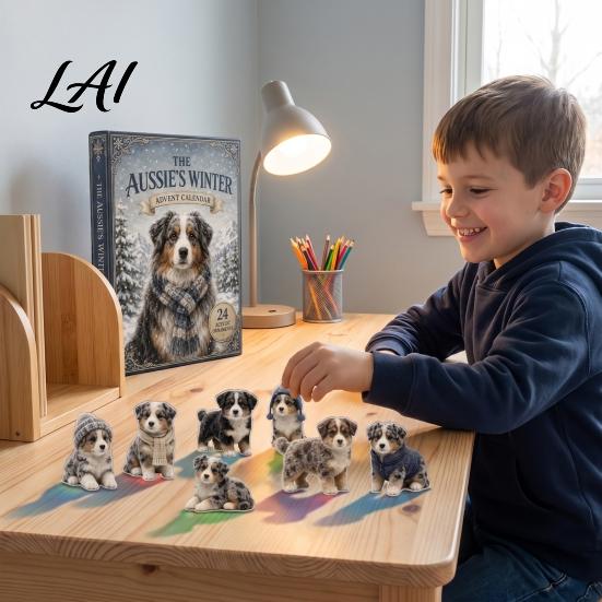 Collectible Acrylic Figures Aussie Dog Advent Countdown Set Winter Calendar 24-Day with Australian 24 Day Box Shepherd Ornaments 2D Hanging