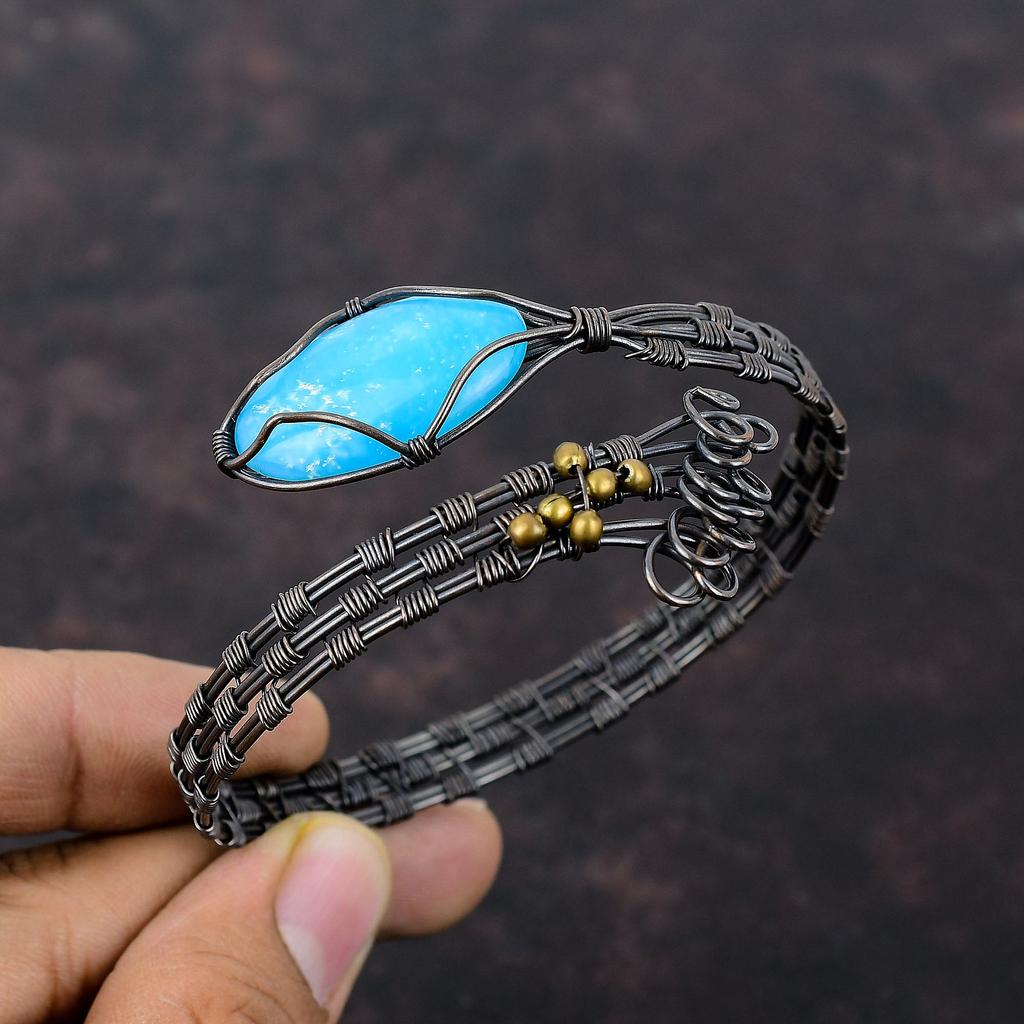 Медный браслет Smithsonite, проволочный браслет-манжета с драгоценными камнями, регулируемый браслет-манжета, уникальный браслет ручной работы, медные украшения для подарка