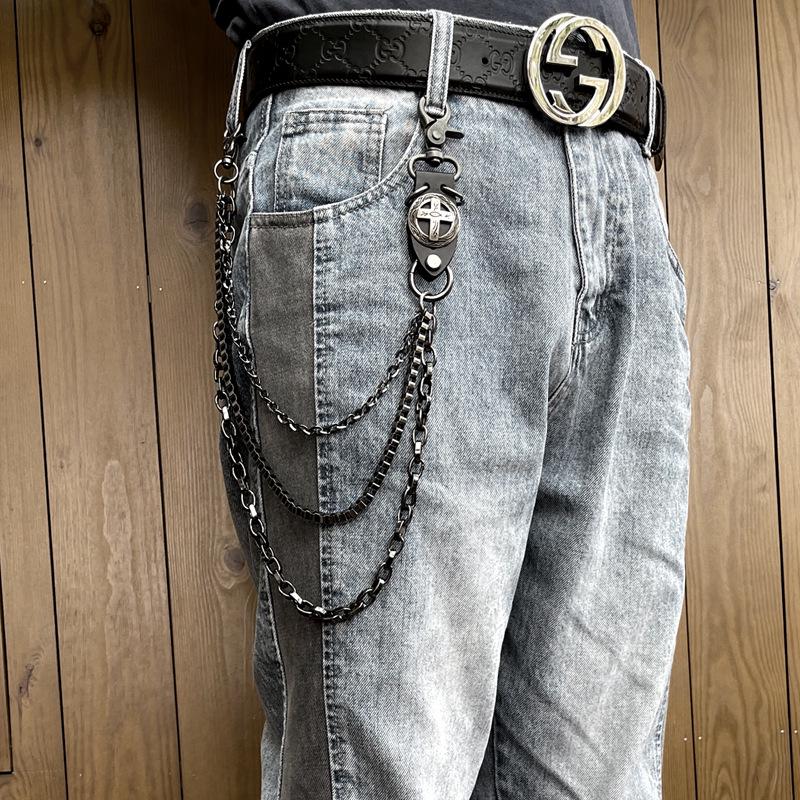 Artistic High Street Retro Double Buckle Chain - Versatile Metal Waist Cross Chain for Men and Women.