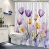 1 Piece Of Exquisite Tulip Watercolor Shower Curtain - Impressionist Fantasy Style, Polyester Fabric, Machine Washable