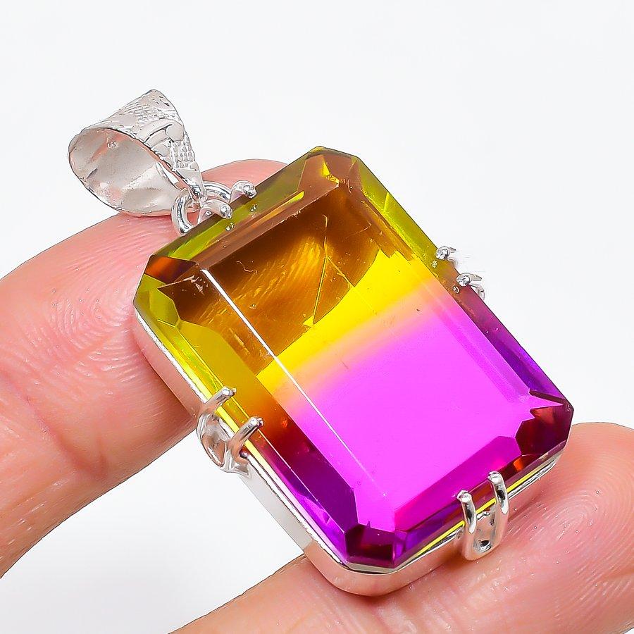 Bi-Color Tourmaline Gemstone 925 Sterling Silver Jewelry Pendant 1.77" KJ-225