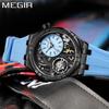Luxury Analog Quartz Watch for Male Stereoscopic 3D Dial Silicone Strap Alloy Case Wateproof Luminous Men's Wristwatch