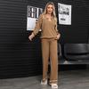 Women's Lounge Sets 2 Piece Outfits POLO V Neck Knitted Pullover Sweater Tops Wide Leg Pants Sets Tracksuit Chunky Fall Winter Sweatsuit for Women