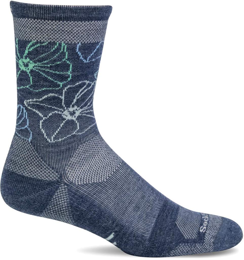 Sockwell PETAL POWER CREW Socks Sizes Denim Outdoor Socks Made In the USA Alpaca Blend Merino Wool Compression Socks Women's (SW112W) - S-M