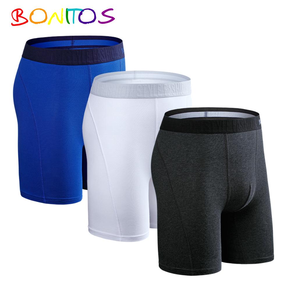 BONITOS 3шт длинные однотонные мужские трусы хлопковые боксеры удобное мужское нижнее белье