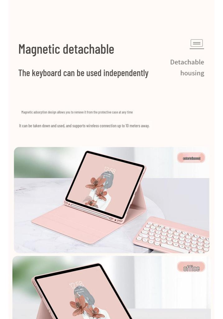 Круглая Bluetooth-клавиатура для iPad в кожаном чехле с держателем для стилуса для Air/Pro/A16