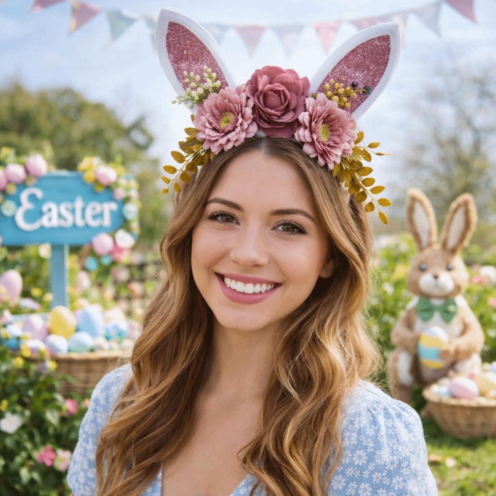 Colorful Bunny Ears Hair Hoop Floral Cosplay Headbands Funny Happy Easter Headdress  Holiday Decor