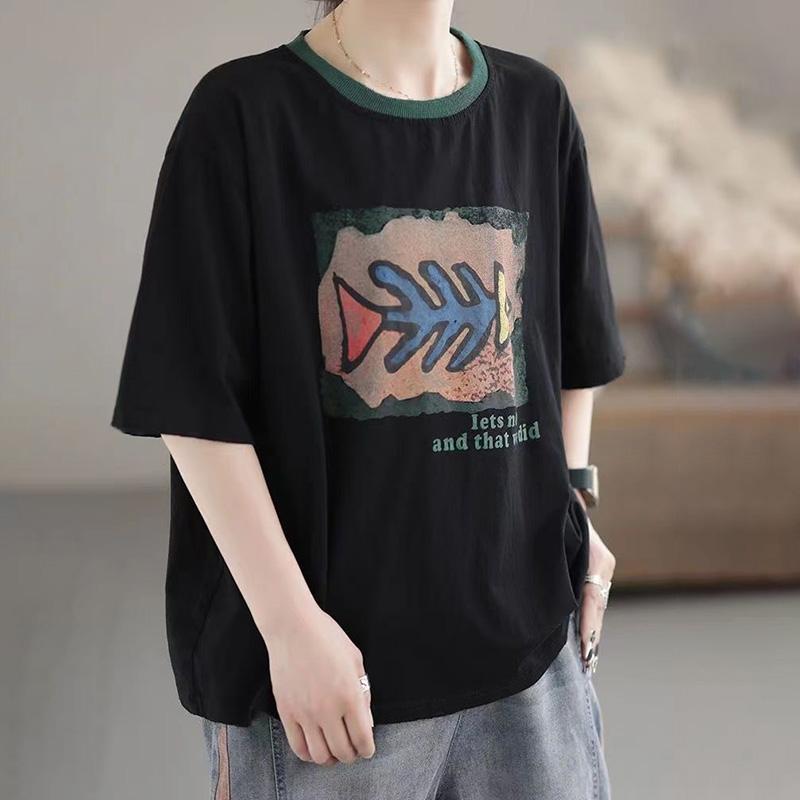 Футболка больших размеров с короткими рукавами, хлопковые женские топы, свободная повседневная толстовка с круглым вырезом