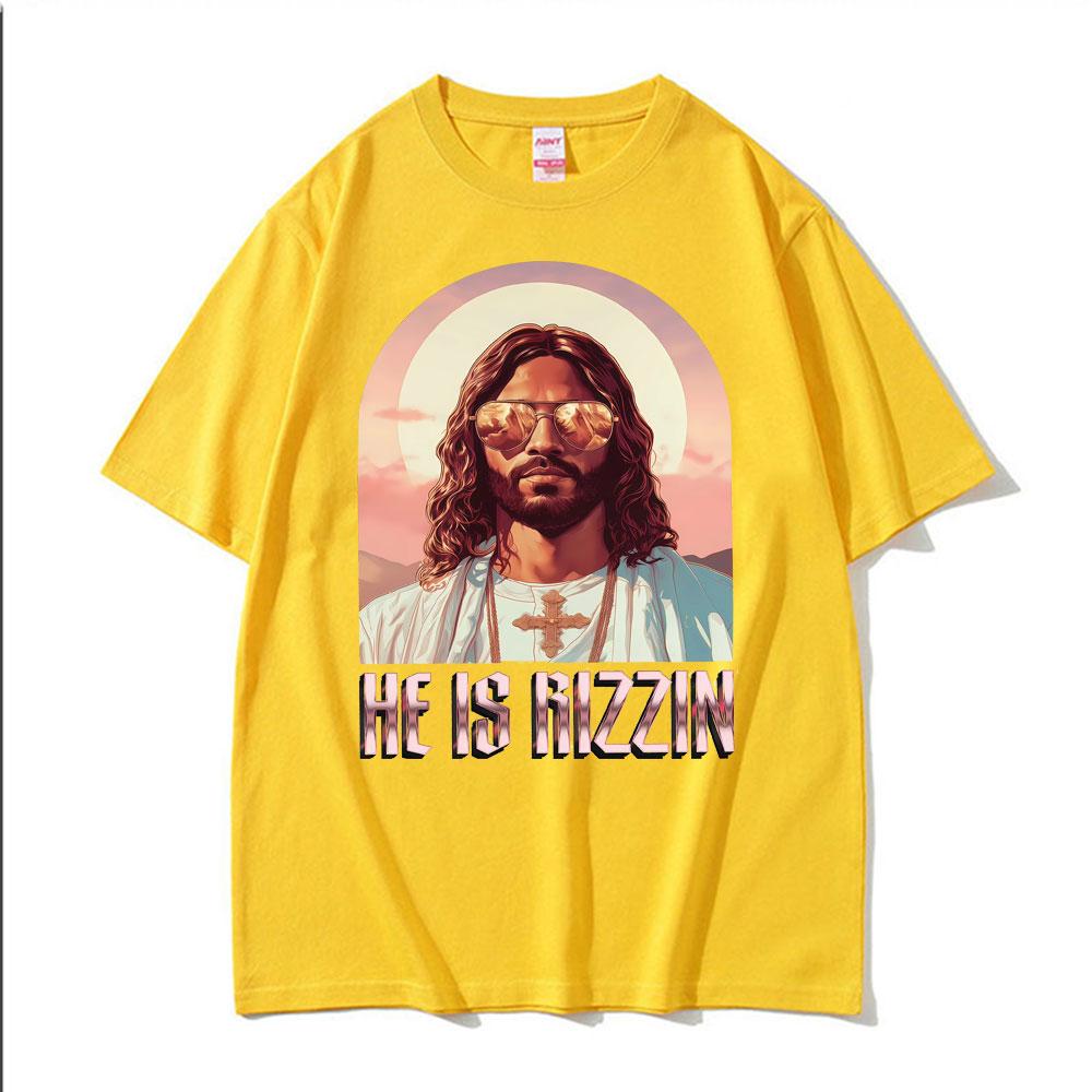 He Ls Rizzin Jesus Rap Easter Jesus Shirt TShirt Unisex Clothing Hip Hop Humor Style T Shirt Tops Unisex Comfort 100 Cotton Tees