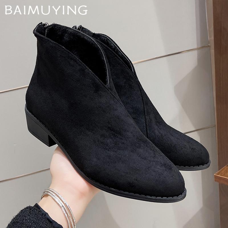 Замшевые массивные женские ботильоны с острым носком, ретро-зимние туфли на среднем каблуке 2025 года, классические туфли-лодочки в готическом стиле Botas De Mujer