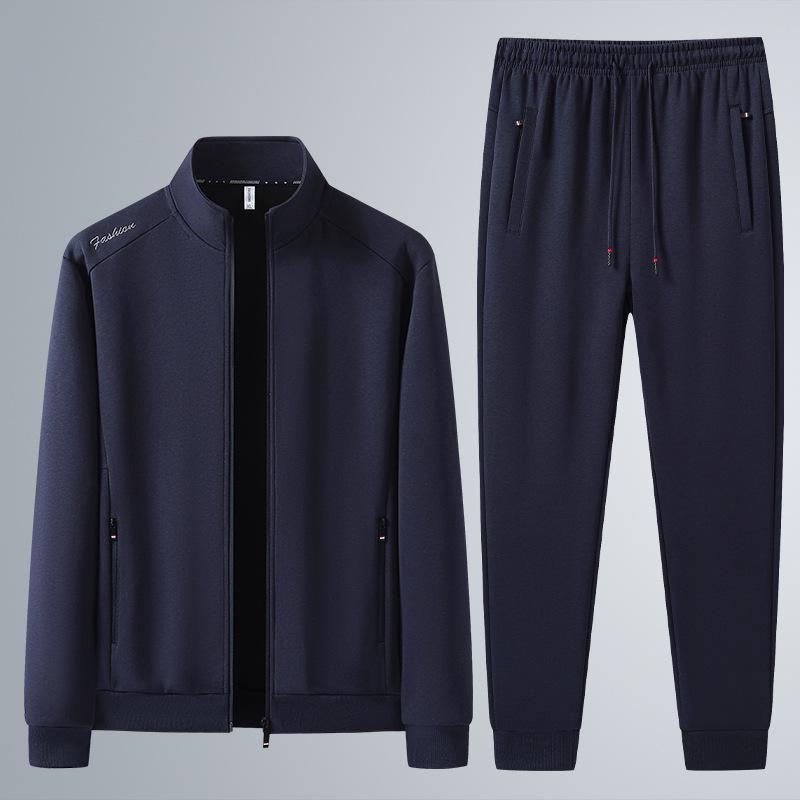 Мужской хлопковый спортивный костюм: Свитшот и кардиган с воротником-стойкой на весну/осень, повседневный свободный крой, комплект из двух предметов для среднего и пожилого возраста