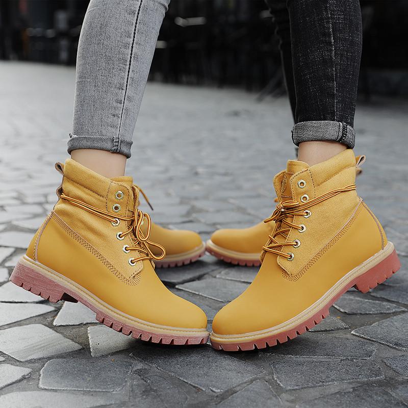 Fashion Autumn/Winter Men's Yellow Boots 2024 Fashion Quality Unisex Ankle Boots Plush Warm Leather Boots For Men High Top Work Shoes