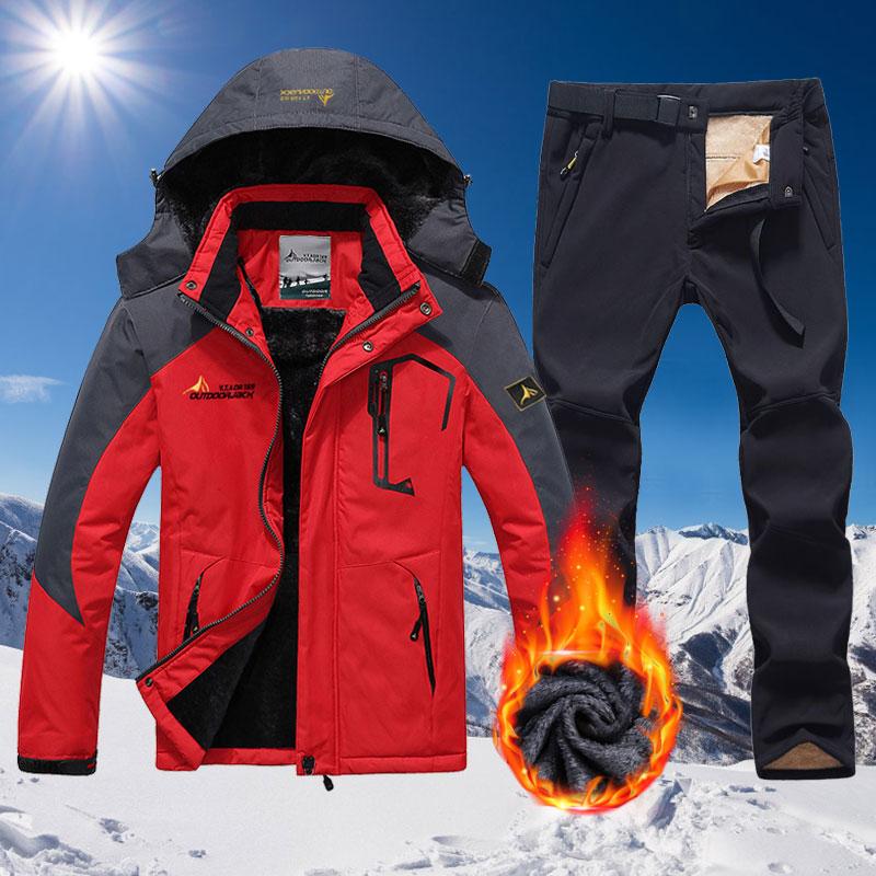 Зимний горнолыжный костюм для мужчин, водонепроницаемая, сохраняющая тепло флисовая куртка, штаны, ветрозащитный комплект одежды для сноуборда и горных лыж