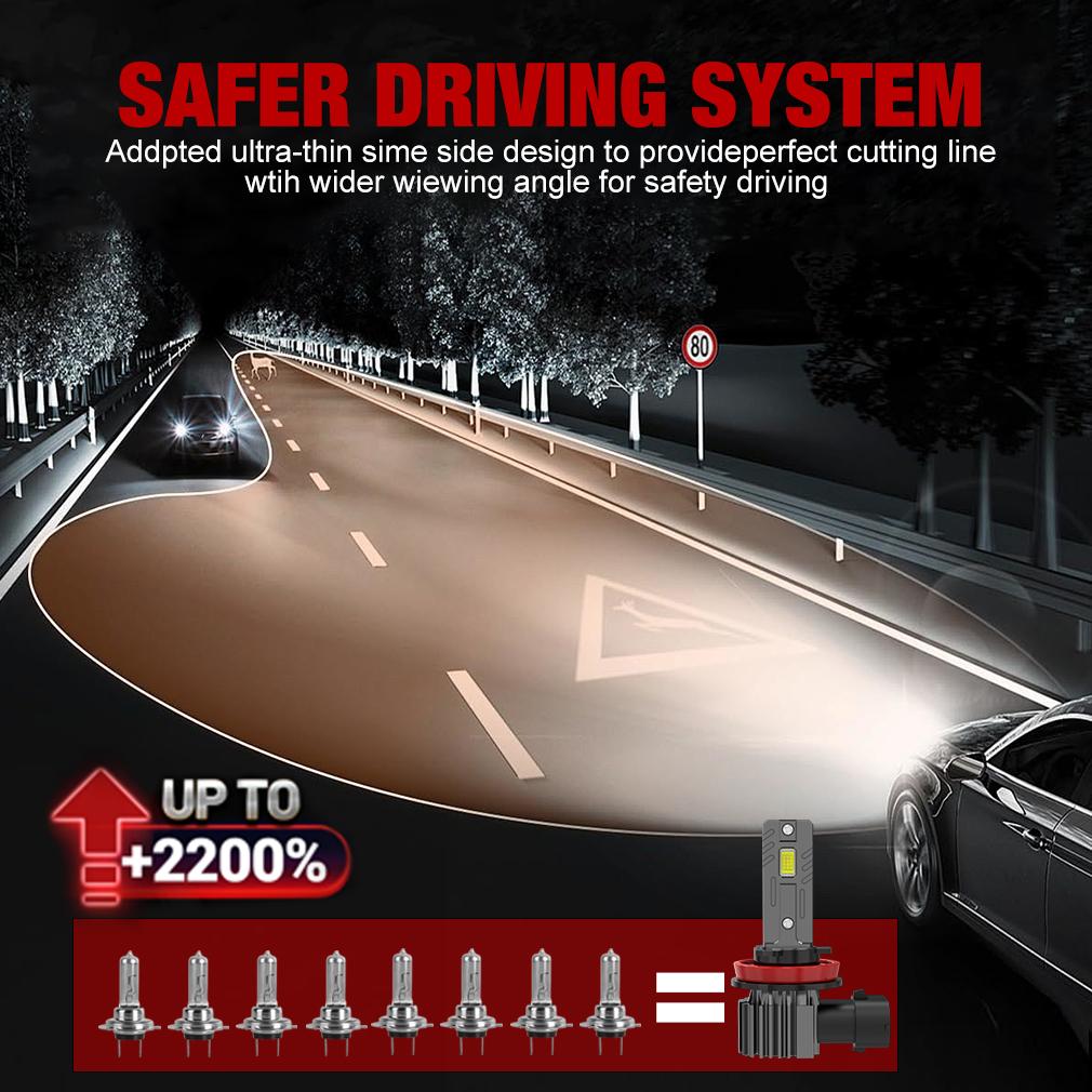 2Pcs 25000LM H8 H11 LED Headlight Bulbs 9005 HB3 9006 HB4 Canbus Car Fog Light 50W Turbo Led Diode Lamp Auto Driving Light 12V 6000K White Plug&Play