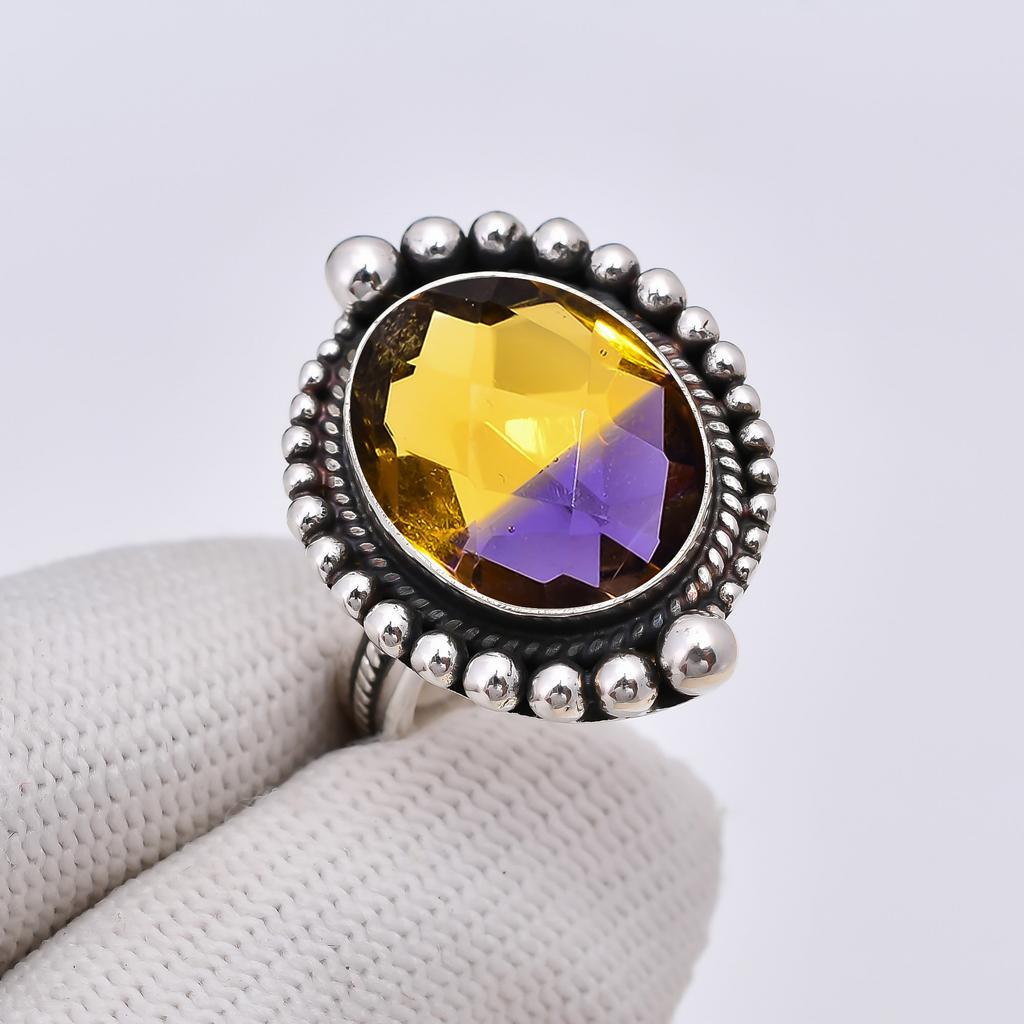 Ametrine 925 Sterling Silver Ring V4965, Yellow & Purple Ring, Oval Ring, Valentin's Day Gift, Gift For Her, Birthday Gift, Handmade Jewelry, Silver J