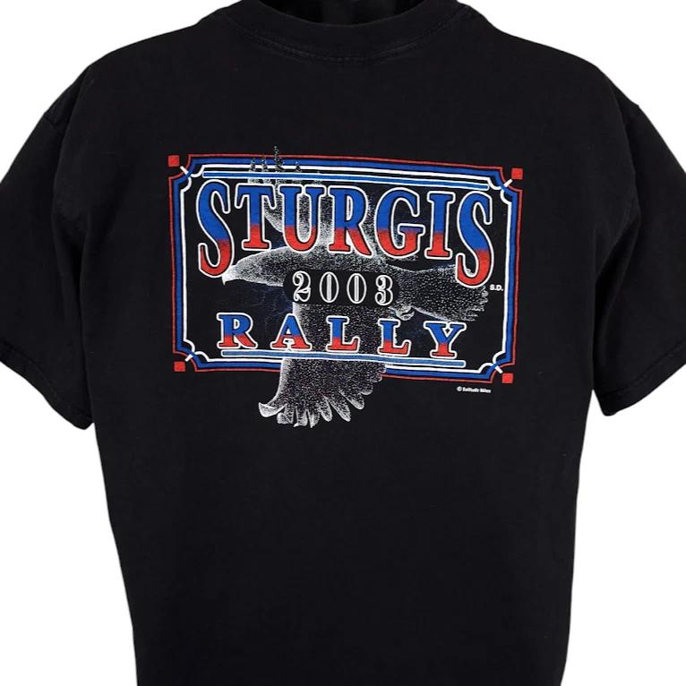 Vintage Sturgis 100% Cotton T-shirt Mens Tees Top Mens Size Large Black Y2K 2003 Black Hills Rally