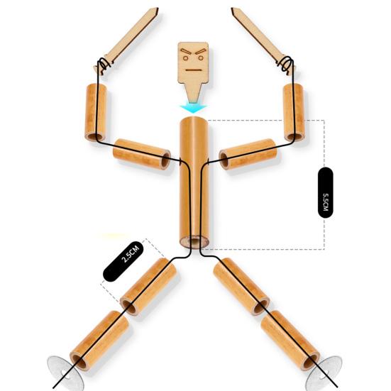 Bamboo Man Table Funny Toy with Weapon PK Battle Natural Bamboo Rope Controlled Fighter Board Game Funny