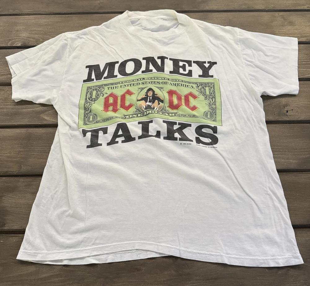 Винтажная футболка ACDC 1990 года Money Talks Tour с графикой Рок-группы S–4XL Репринт Унисекс