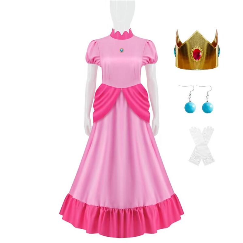 Princess Peach Cosplay Costume Super Mario Bros Peach Dress Halloween Cosplay Outfit for Women Girls Role Play
