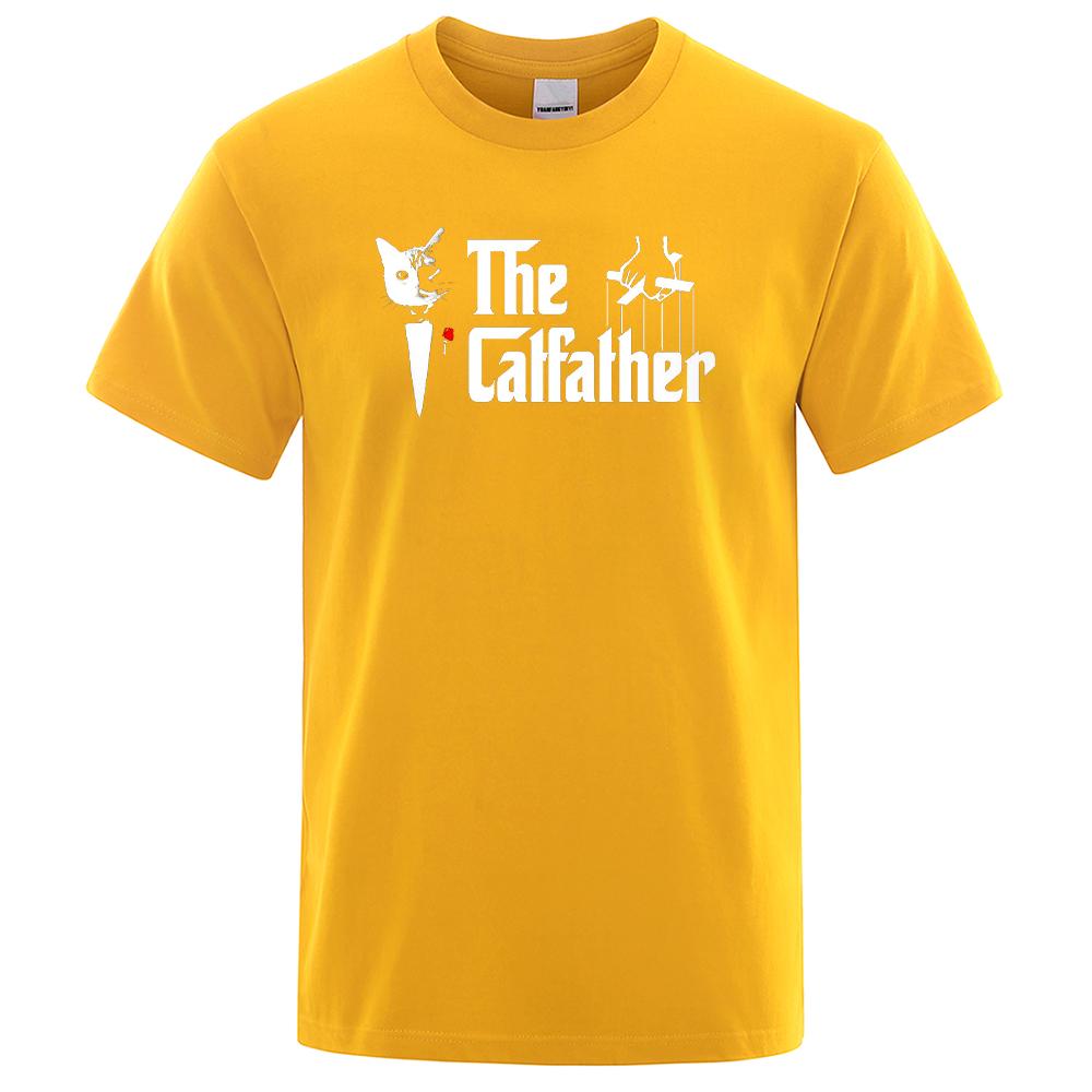 The Catfather Cat Printing Мужские футболки Рубашки с круглым вырезом Брендовая одежда Повседневная футболка большого размера Мужская футболка с коротким рукавом