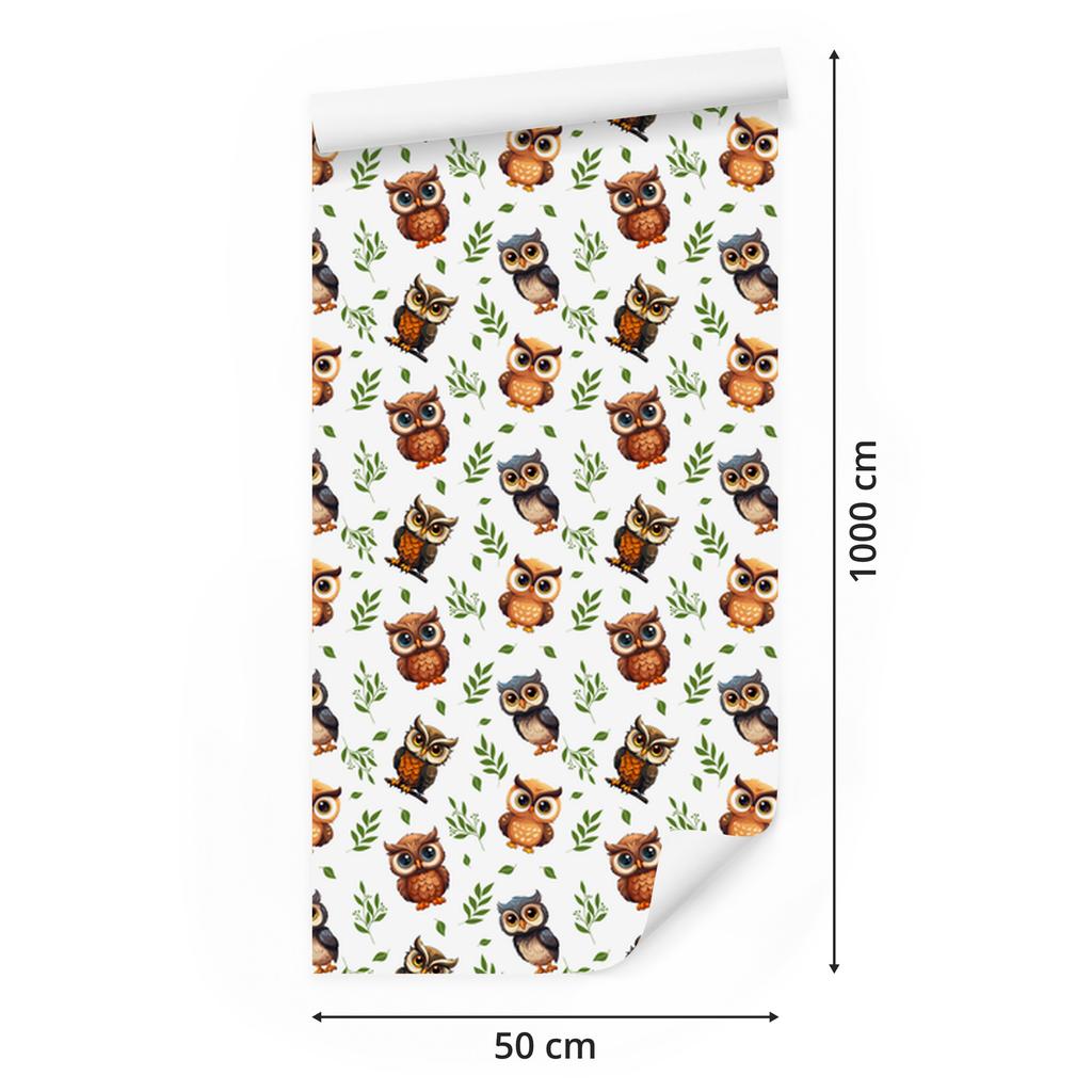 Owl Wallpaper White and Light Gray for Living Room and Bedroom 50x1000