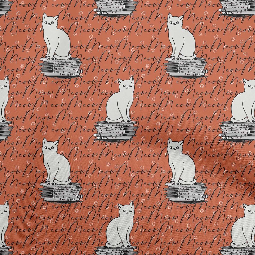 oneOone Cotton Flex Bluish Violet Fabric Animal Cat With Text Texture Craft Projects Decor Fabric Printed By The Yard 40 Inch