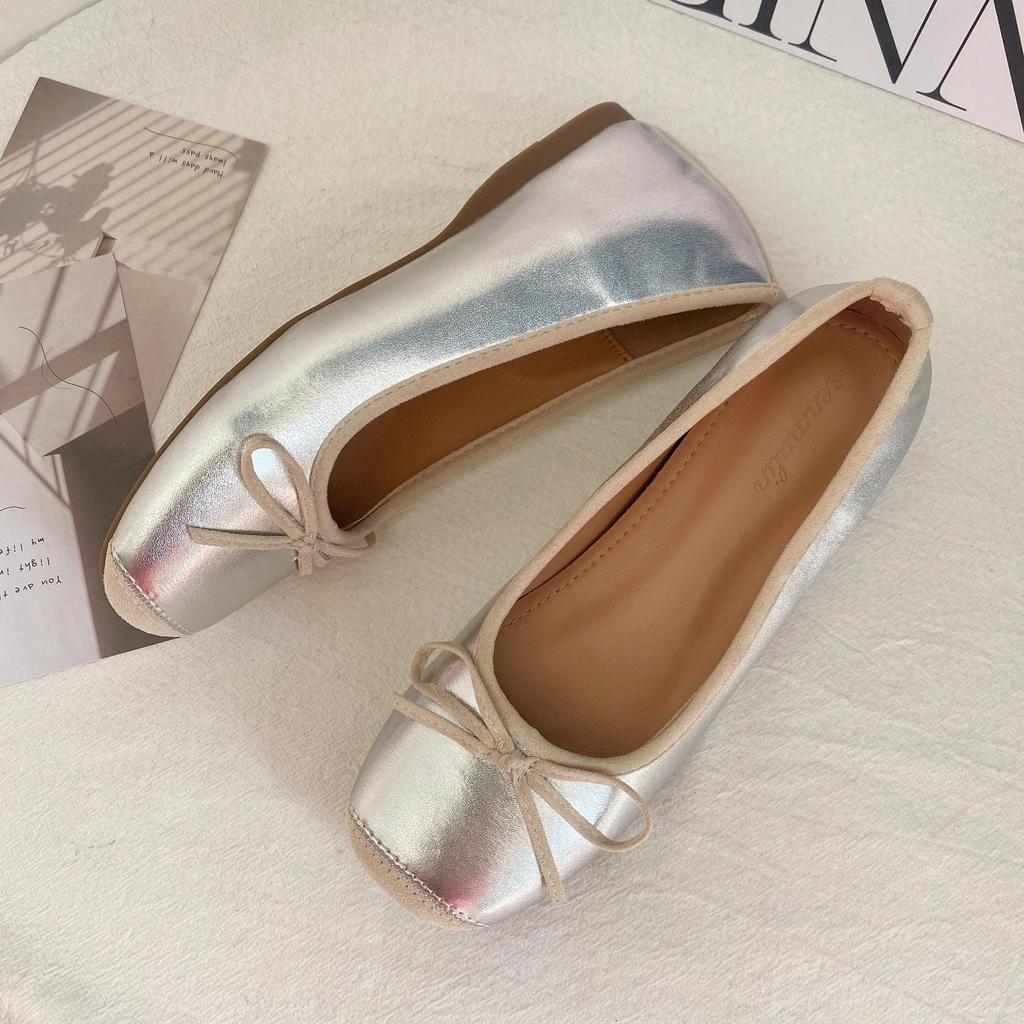 Silver Bow Mary Jane Shoes Children's 2025 New Sweet Shallow Mouth One Pedal Inner Height Increase Ballet Shoes