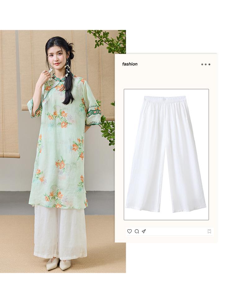 100% Ramie Solid Color Elastic Waist Comfortable and Versatile Summer New Style Skirt Pants Breathable Women's Casual Pants