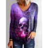 Halloween Women's T-Shirts Graphic Skull Elegant Vintage Tee Long Sleeve T-shirts V-Neck Regular Tops Casual Pullover Fall