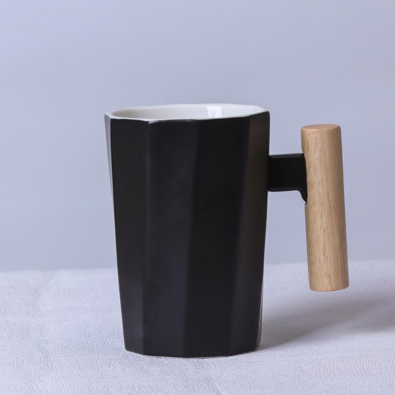 Nordic Wooden Handle Ceramic Mug Office Cup Creative Holiday Event Gift