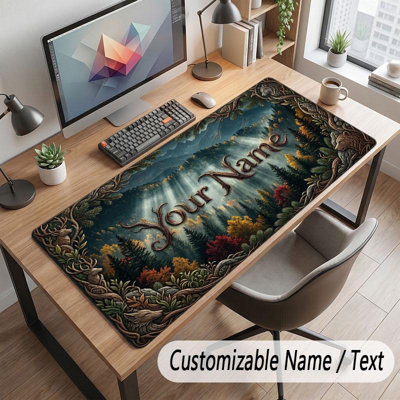 Mushroom Forest Theme Customized Mouse Pad Personalized Print Name Text Desk Mat For Home Office Table Decor