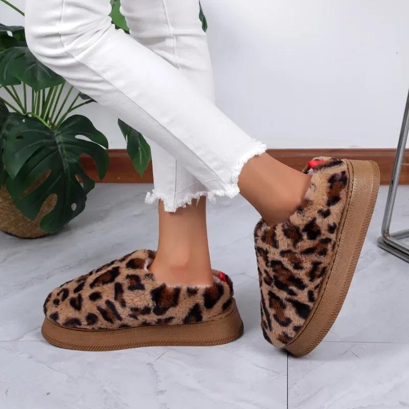 Fashion Design Leopard Fur Ankle Snow Boots Women's Warm Cotton Shoes Winter Short Plush Boots 2024 New Comfortable Femme Botas