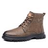 Модная мужская обувь 2024 года, новые осенне-зимние теплые кожаные ботинки с толстой подошвой и хлопком в британском стиле, модные короткие рабочие ботинки для мужчин
