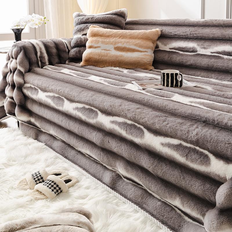 Cream Wind Rabbit Plush Sofa Cover Thick Warm Blanket Sofa Cushion Anti-slip One-piece Sofa Towel