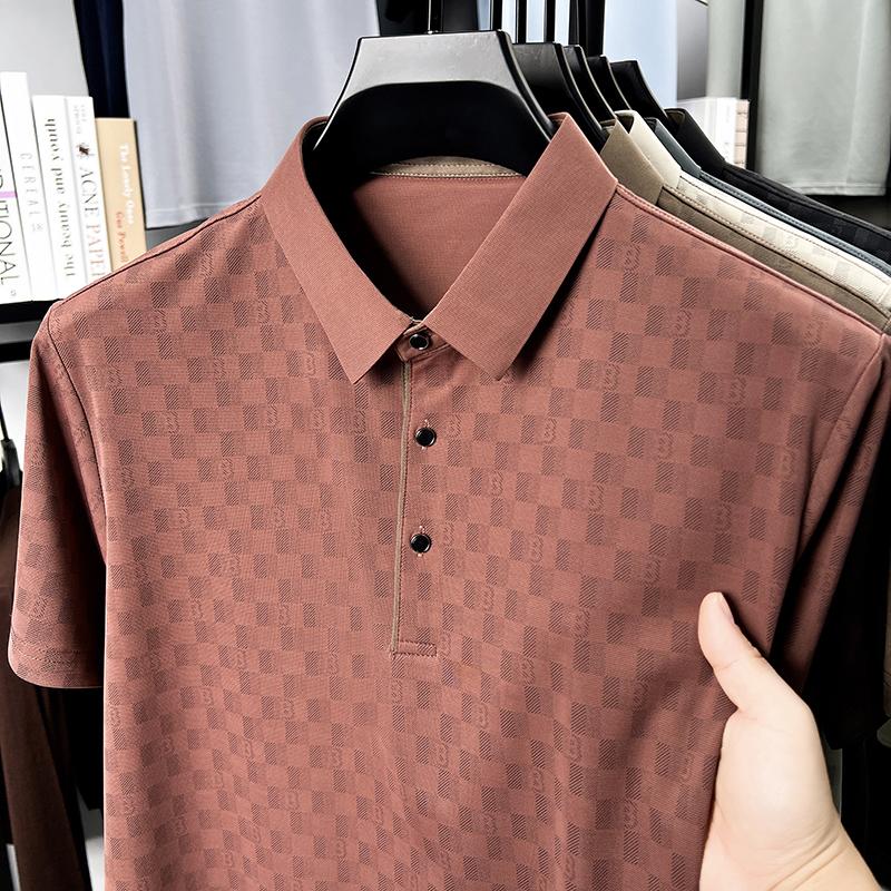 Summer T-shirt New Ice Silk Men's Lapel Short Sleeved Polo Casual Half Sleeved Polo Shirt Top Dad Outfit T-shirt