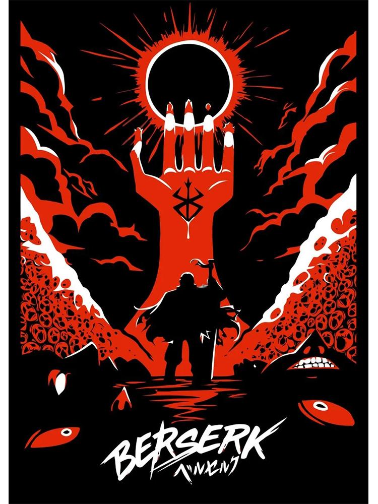 Классический японский аниме постер Берсерк, винтажный холст, картина, фехтовальщик, кишки, манга, настенное искусство, украшение для гостиной, дома, фотографии