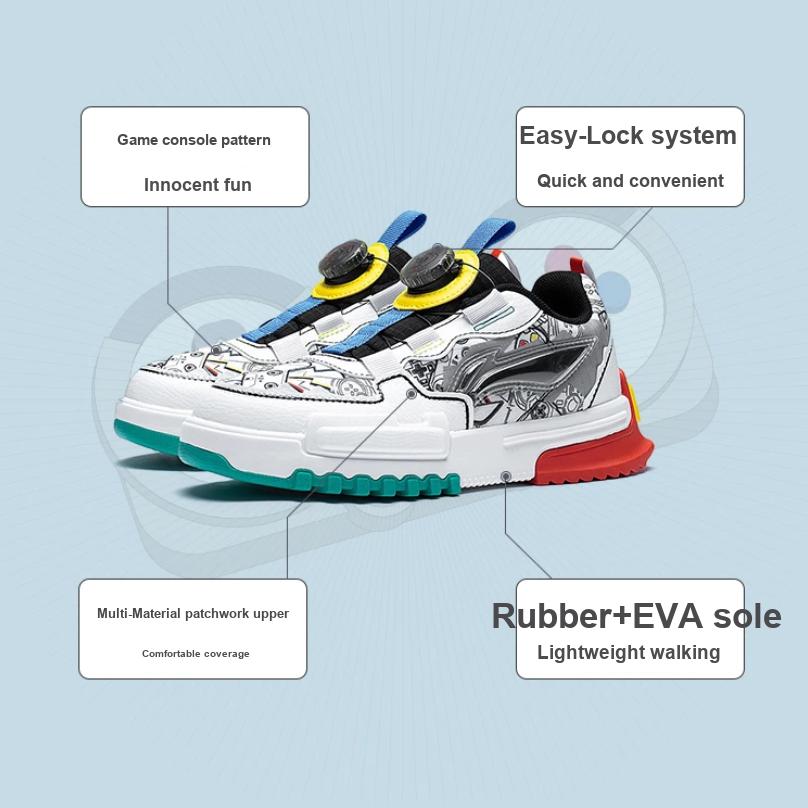 LiNing Sports Lifestyle Series Нескользящая износостойкая повседневная обувь Детские кроссовки Черный Белый YKCT006-3