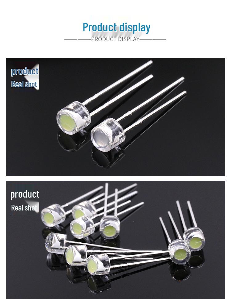 Haolai Guang 5MM LED Lamps: Straw Hat Brimless Bulbs in Transparent White, Red, Blue, Green, Yellow, Short Legs F5.