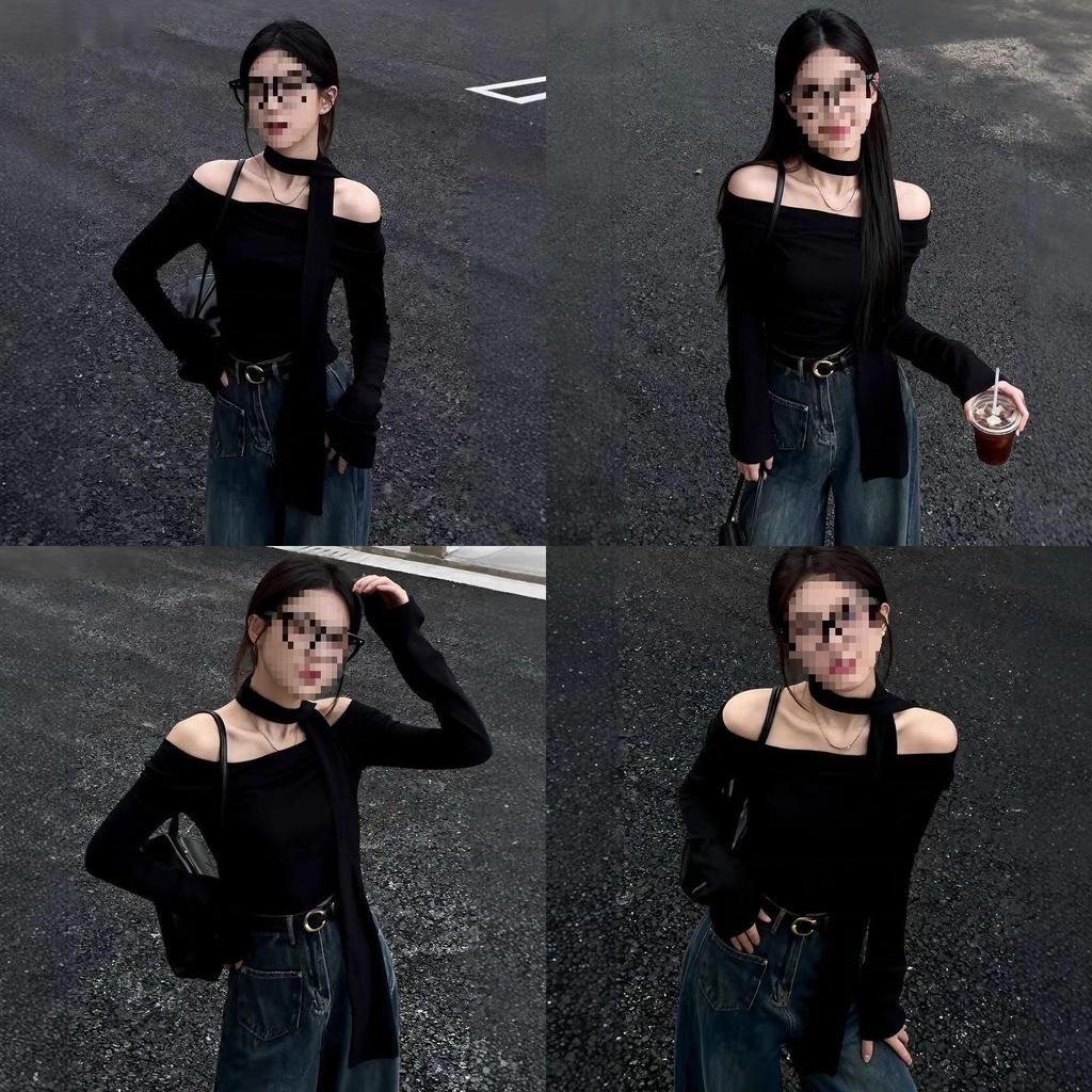 Black Top With One Shoulder Neckline For Fall Fashion Comfort