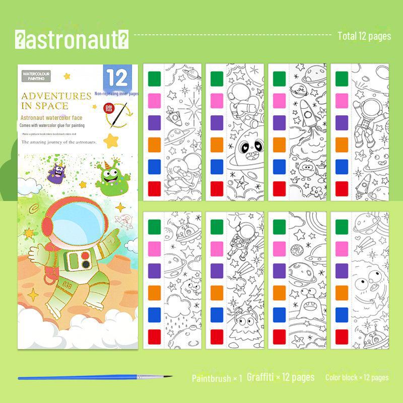 Portable Watercolor Graffiti Coloring Book for Kids: Kindergarten Painting Book with Dip-in-water Pictures