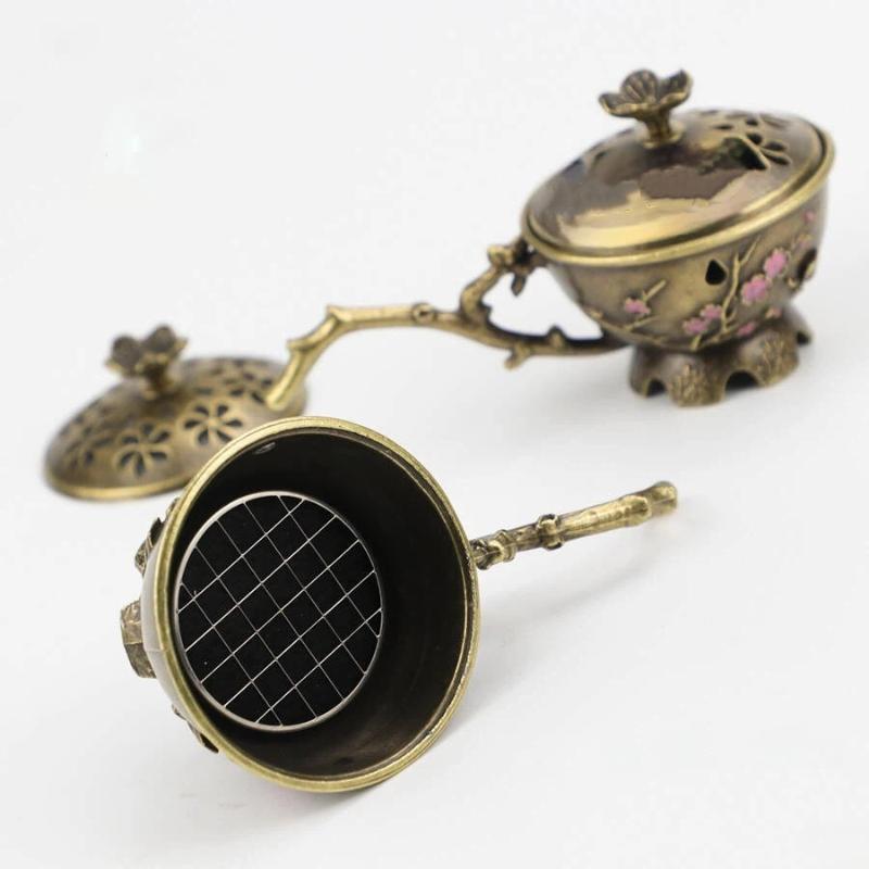 Retro Plum Blossom Incense Burner With Handle Retro Plum Hollow Out Incense Stick Burner Zinc Alloy Small Craft Home Decor 7