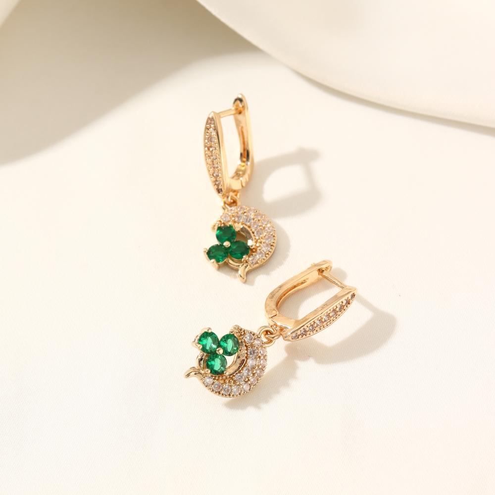 Fashion Moon Flowers Dangle Earrings for Women Cubic Zirconia Earring Jewelry Party Accessories Valentine's Day Gift