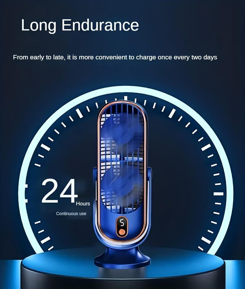 1 шт., перезаряжаемый портативный вентилятор, домашний компактный воздушный охладитель с большим аккумулятором и двумя двигателями, 5-скоростной вентилятор воздушного охлаждения, объемный вентилятор на 720°