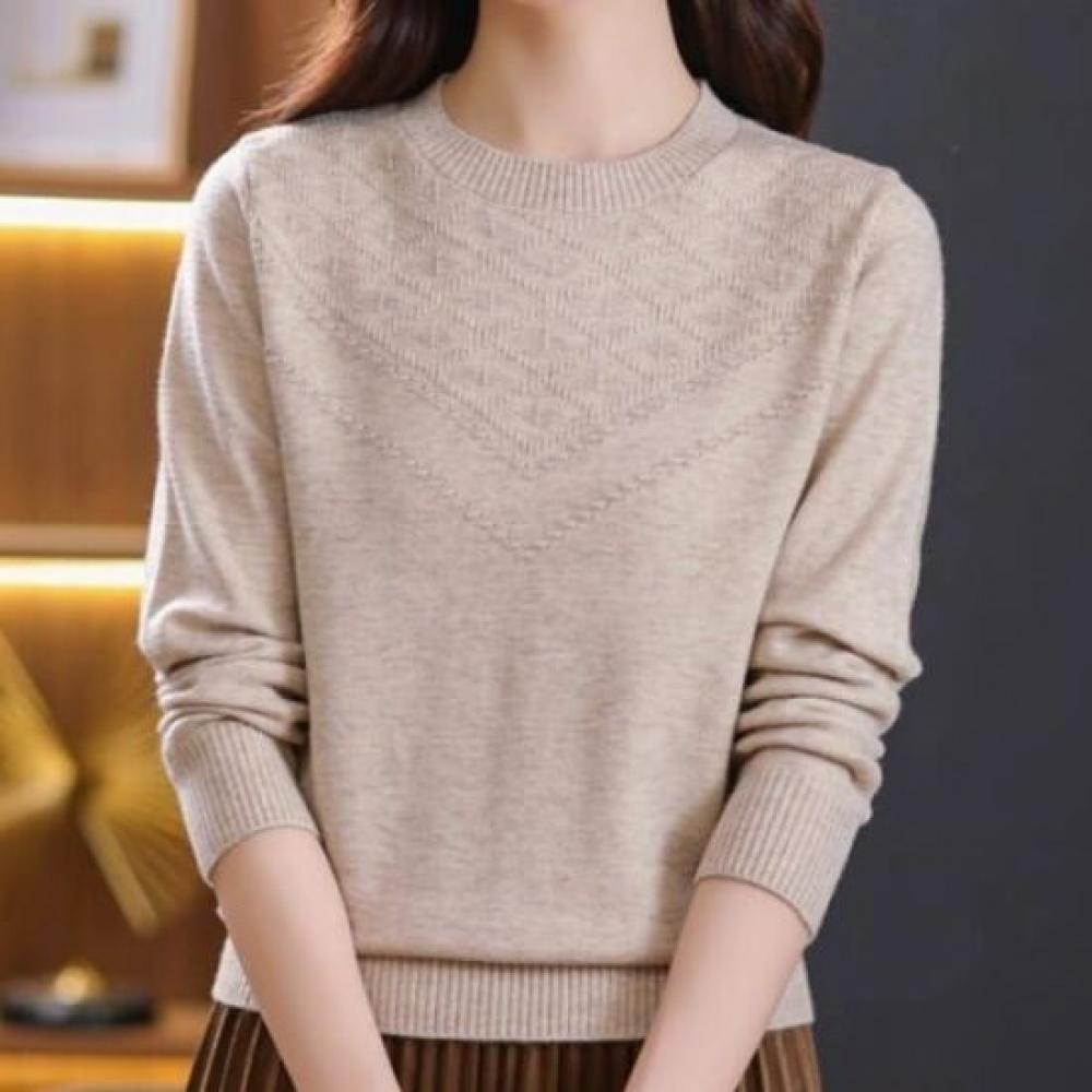 Navava Women Basic STyle Solid Round Neck Long Sleeve KniT T Nk3543