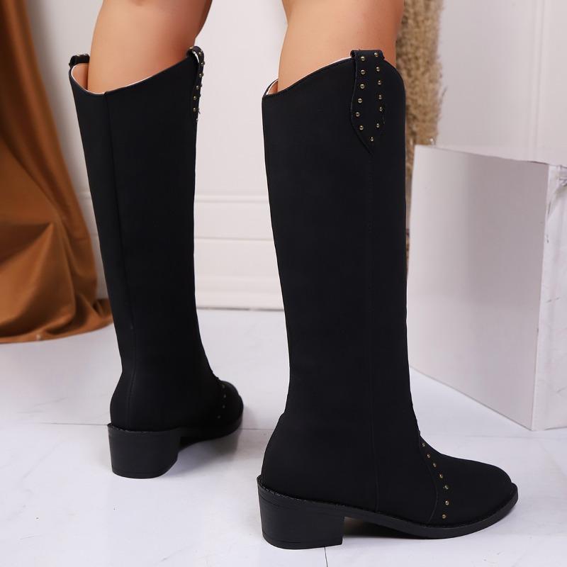Fashion Tall Retro New Knight Riveted Boots Women's Boots Niche Hot Mid-heel