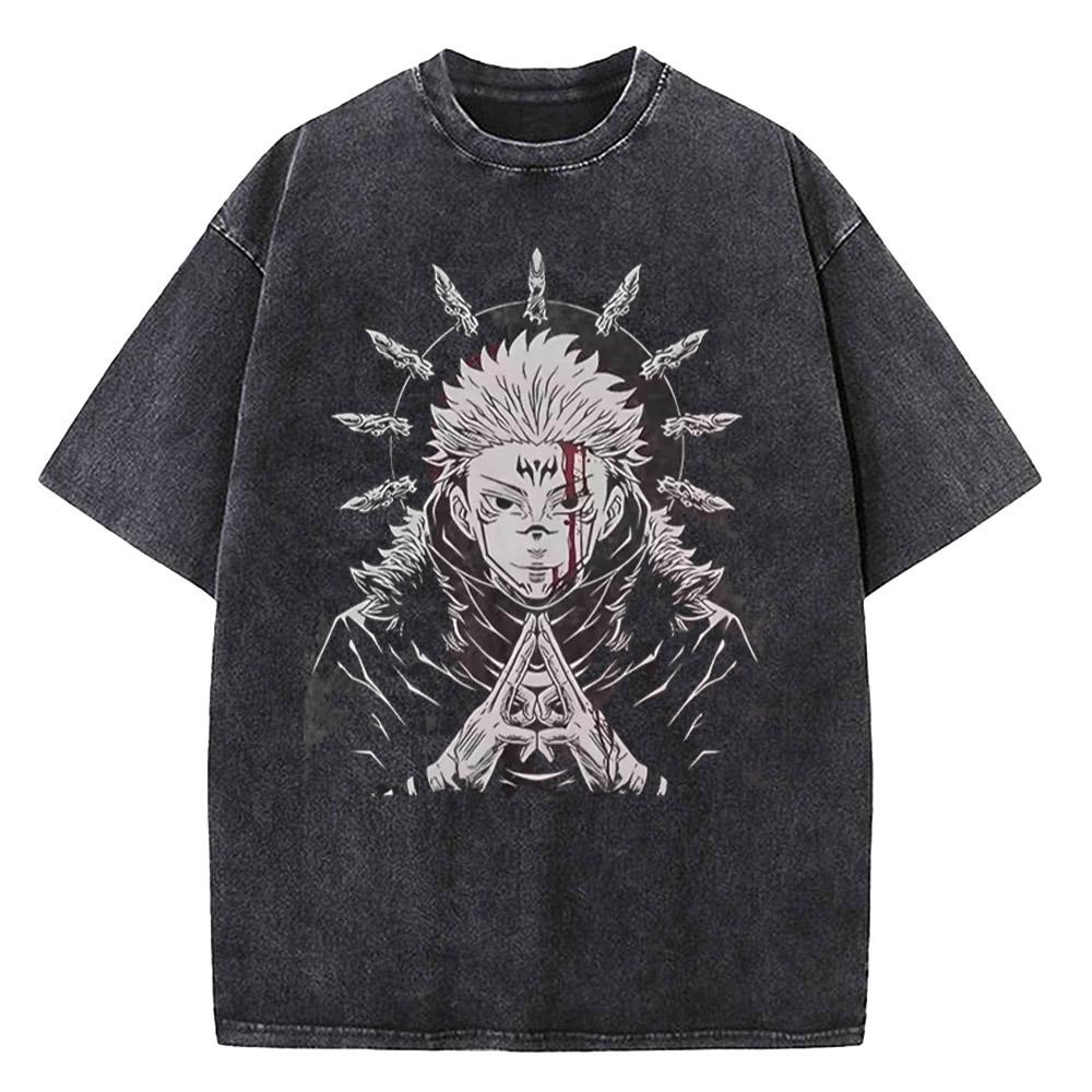 Jujutsu Kaisen Zenin Maki Anime Vintage Washed Unisex T-shirt Print Graphic Tee Oversized Short Sleeve Cotton Casual Tees Tops